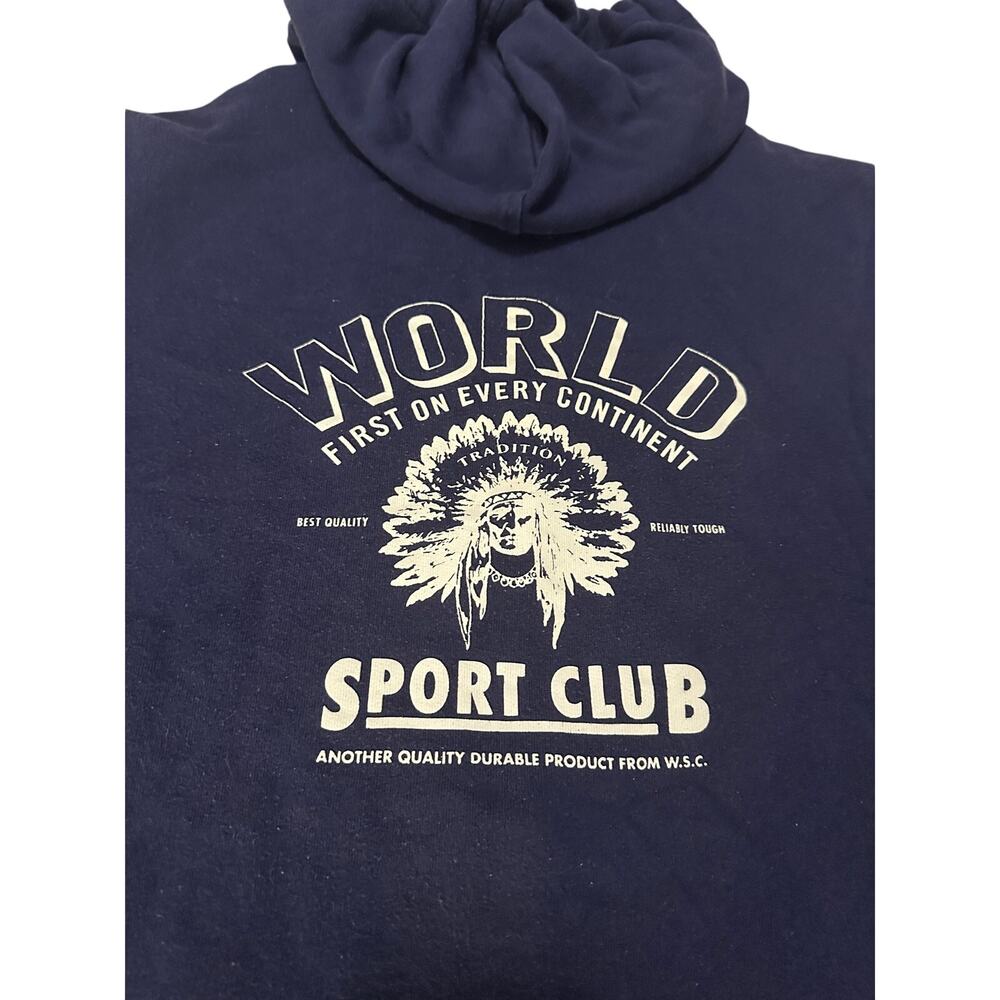 VTG Cheetah Sport Men L Sleeveless Hoodie Vest Full Zip Navy World Sport Club